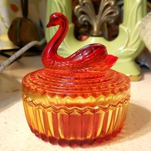 Adorable Art Deco glass powder dish with Lipstick holder